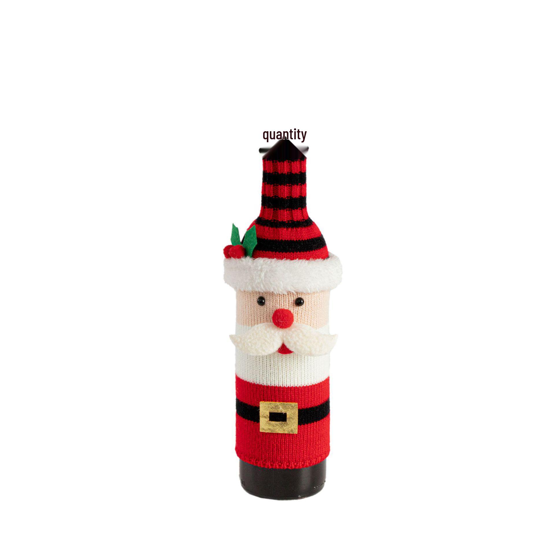 Knitted Christmas Wine Bottle Cover - Red