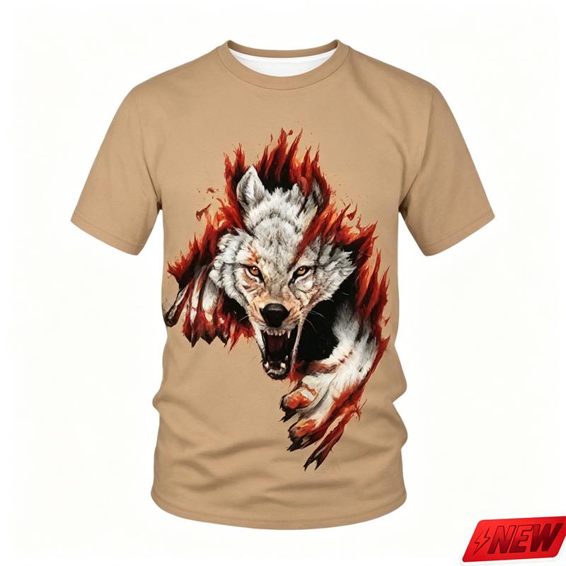 3d Print Flame Wolf Head Pattern Tshirt Unisex Cool Wild Animal Graphic Short Sleeve Tops Streetwear Fashion Trend Oversized Tees