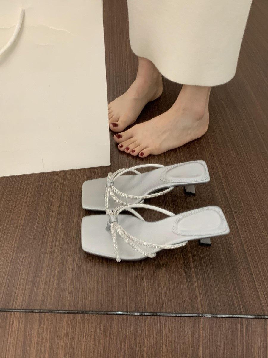 

With skirt fairy wind toe rhinestone cool slippers female summer wear 3cm kitten heel temperament beautiful high heels 35