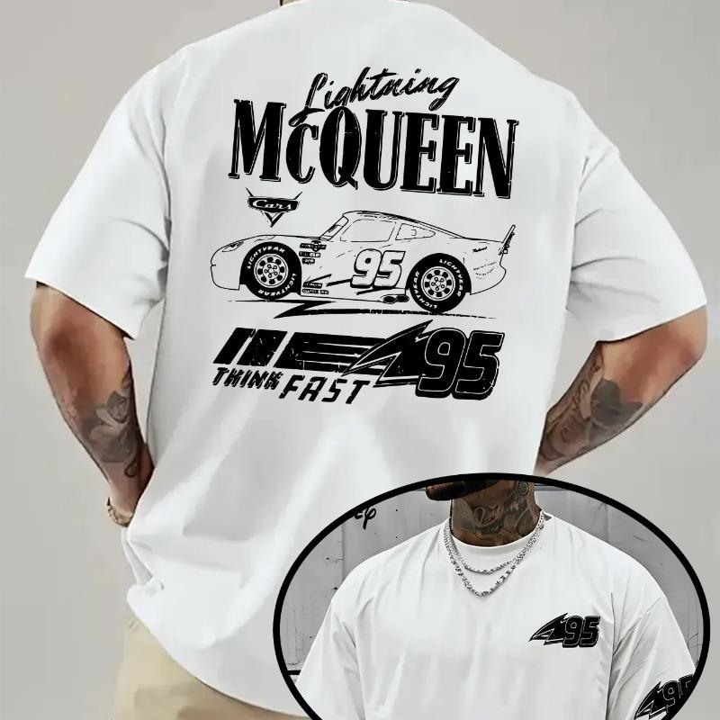 Men s Lightning McQueen Racing T-Shirt with Front & Back Double-Sided Racing Logo Print - Black S