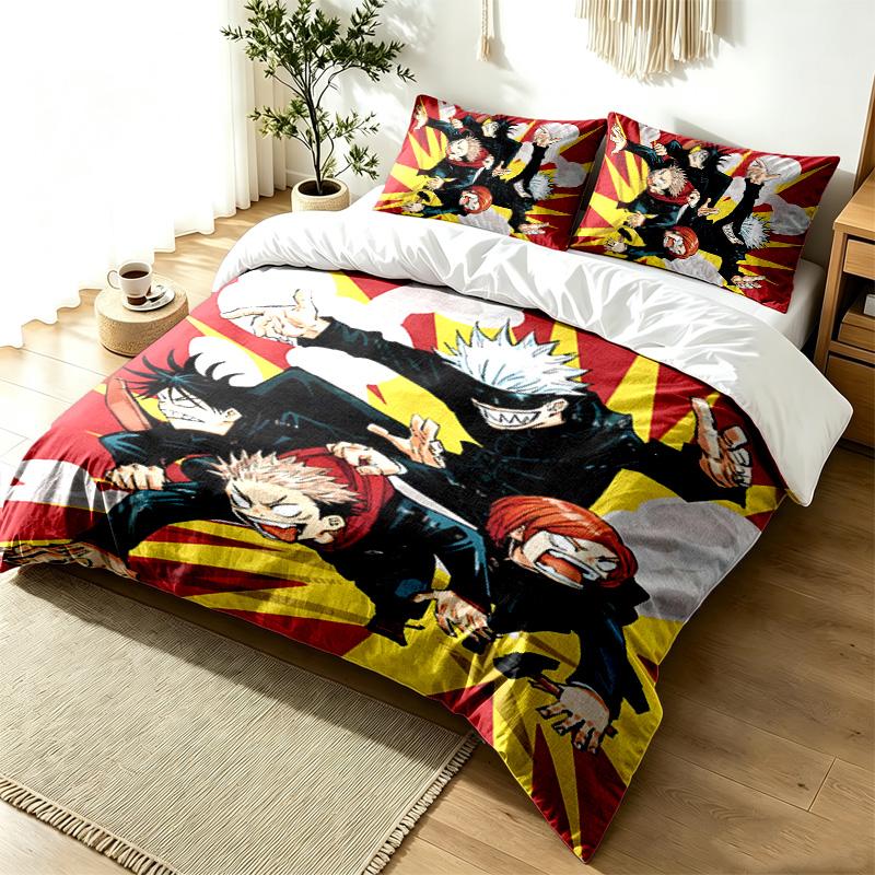 Jujutsu Kaisen 3pc Duvet Cover Set Simple Modern Bedding Set Wrinkle Resistant Soft Fabric All Season Use a perfect gift