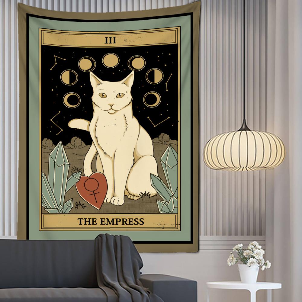 

Кошка Таинственное Гадание Колдовство Пляж Фаза Луны Красивое Украшение Комнаты Гобелен Таро Богемный Гобелен 100X75CM