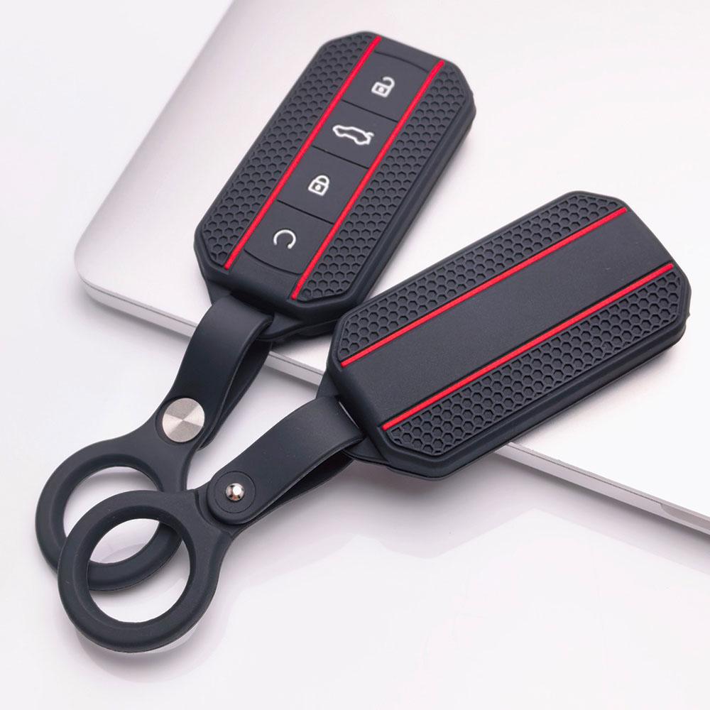 4 Button Silicone Key Fob Cover with Matching Keychain for Chery Jaecoo 7 8 J7 J8 Lock Unlock Trunk Remote Start Buttons, Full Wrap Key Guard for