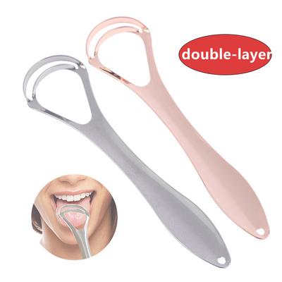 1Pcs Travel Portable Double Layer Tongue Scraper Reusable Stainless Steel Oral Mouth Brush Case Non-Slip Handle Tongue Scraper