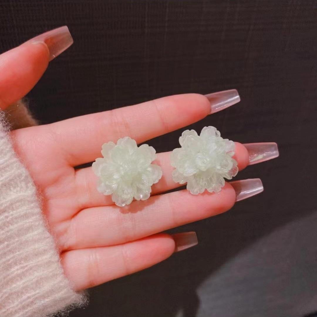 

Женские ретро-серьги в стиле французской камелии с прозрачным узором: Высококачественная цветочная ниша Camellia Earrings чистый