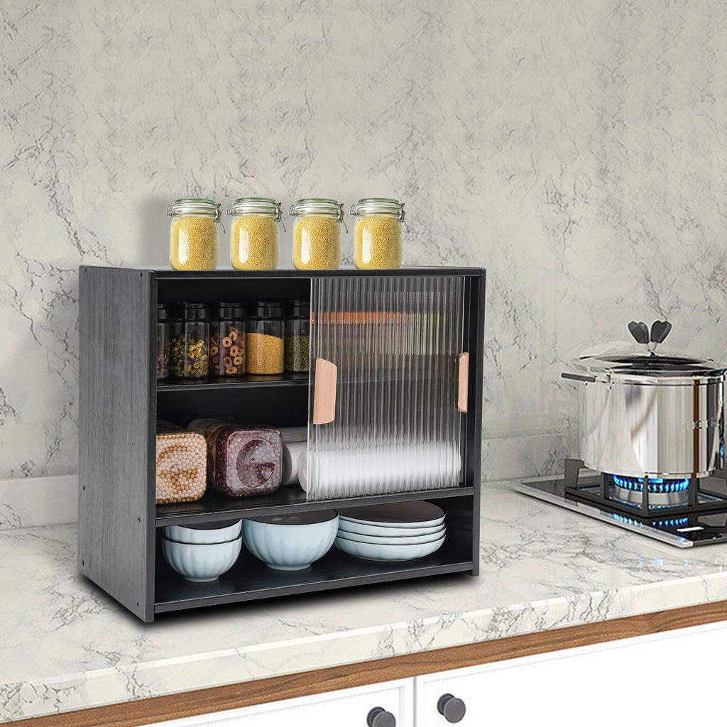 Modern Black Storage Cabinet w/ Adjustable Shelves, Freestanding Sideboard Organizer for Living Room, 55x28x46cm, Easy Assembly