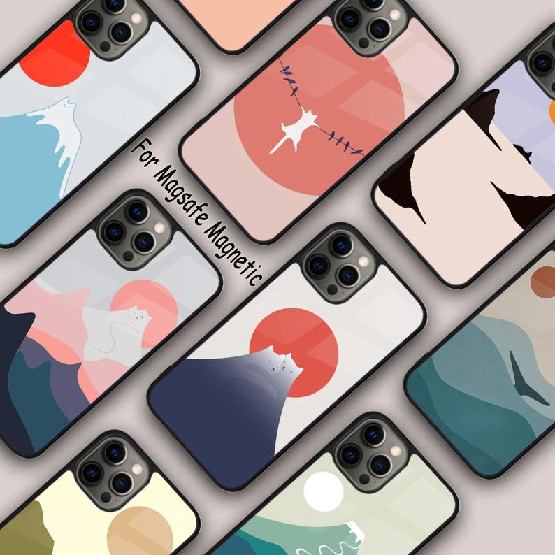 Abstract Cat Mount Fuji Japan Landscape Magnetic Phone Case For iPhone 17 Air 16 14 13 12 Pro Max 15 Plus Wireless MagSafe Cover