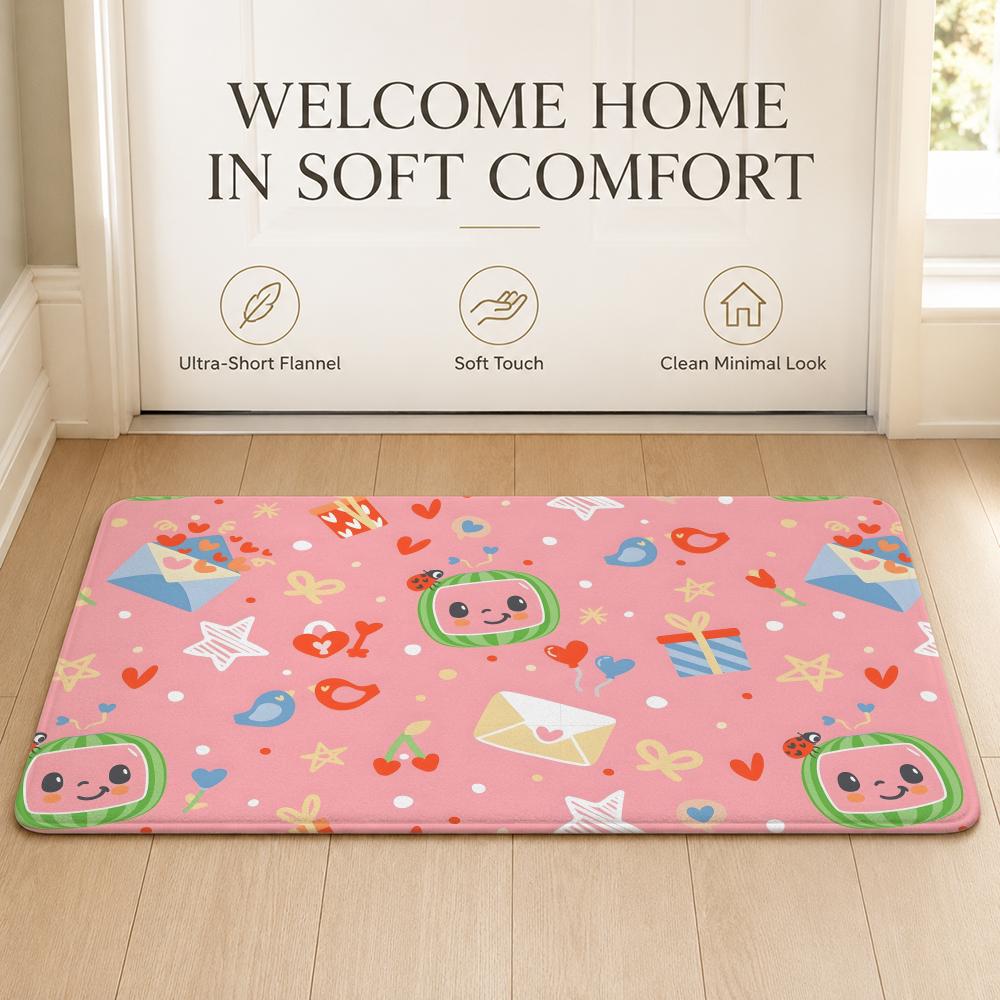 Cute C-CoComelon Floor Mat Cozy Minimalist Flannel Area Rug Anti-Slip Washable Bedroom Living Room Decor