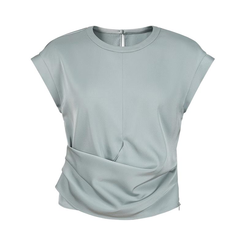 Anna Kou Relaxed Fit Twisted Waist Round Neck Top