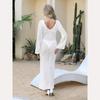 Sexy Women Long Knit Sleeve Bikin Fashion Cover Up Female See-Through Deep V-Neck Hollow-Out Beach Knitwear Backless Dress
