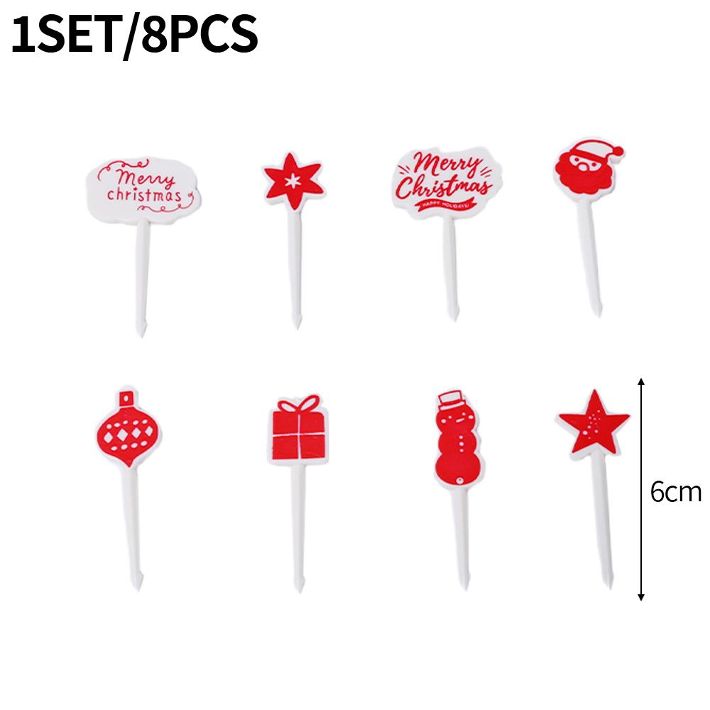

Мультяшные фруктовые вилки Рождественские пищевые пластиковые палочки Санта Клаус Снеговик Зубочистки для еды Торт Рождественская вечеринка Украшение Детские подарки