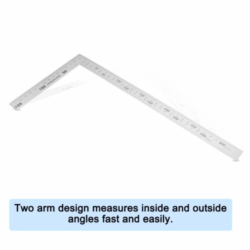 Stainless Steel Right Angle Ruler, 90 Degree Square, L-Shaped, Silver, Carpentry Tool, 90 Degree Angle Ruler, Measuring and Layout Tool, Double-Sided
