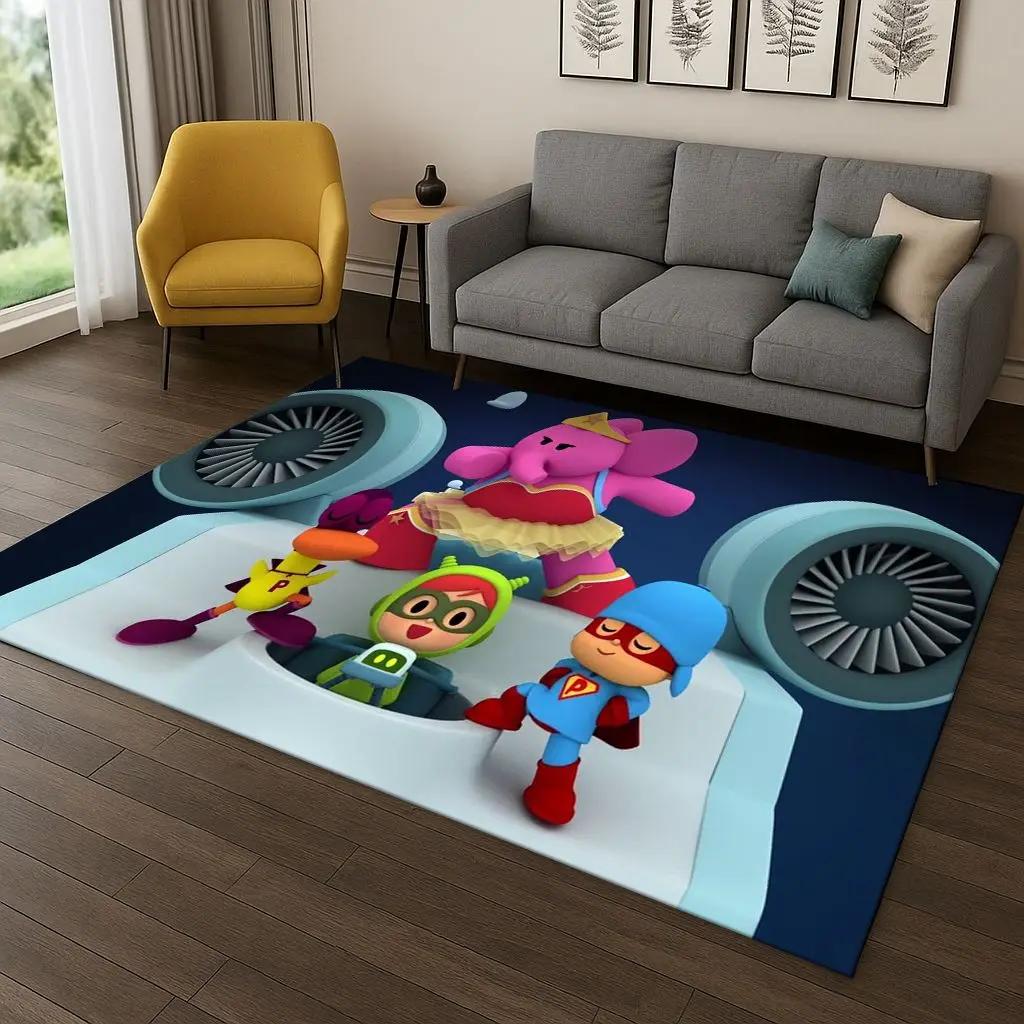 3D P-Pocoyo Elly Pato Cartoon Carpet Rug for Bedroom Living Room Sofa Home Decor,kids Play Game Area Rug Non-slip Floor Mat Gift