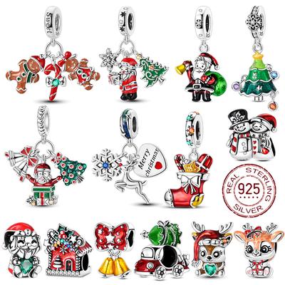925 Silver Snowman Beads Christmas Bell Charms Fit 3mm Women Bracelet DIY Accessories Christmas Gift Fine Jewelry
