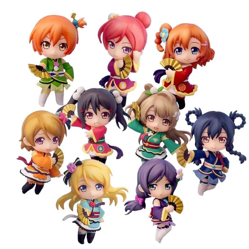 

9 шт./1 Набір Аніме Фігурка Q Версії Love Live! Шкільний Ідол Проект Которі Мінамі Хонока Косака ПВХ Мила Кимоно Стояча Фігурка Іграшка With box