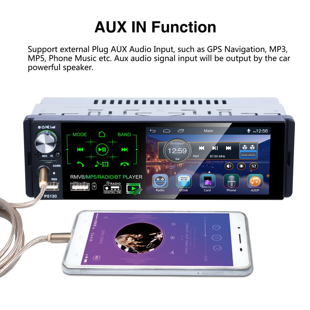Podofo Radio Car Autoradio 1 Din Multimedia MP5 Player 4.1" Touch Screen Radios Audio Stereo RDS Bluetooth Dual USB Microphone