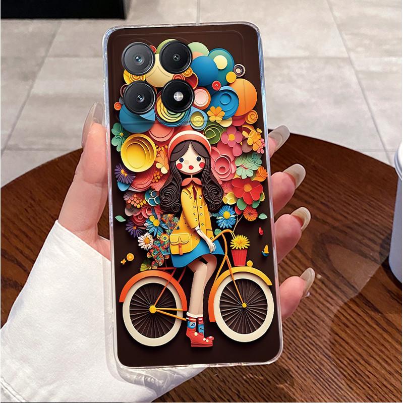 Case Poco X6 Pro 5G/Poco X6 5G Clear Luxury Cute Love Rabbit Funny Soft Silicone Phone Case PocoX6 X6Pro Transparent Back Cover