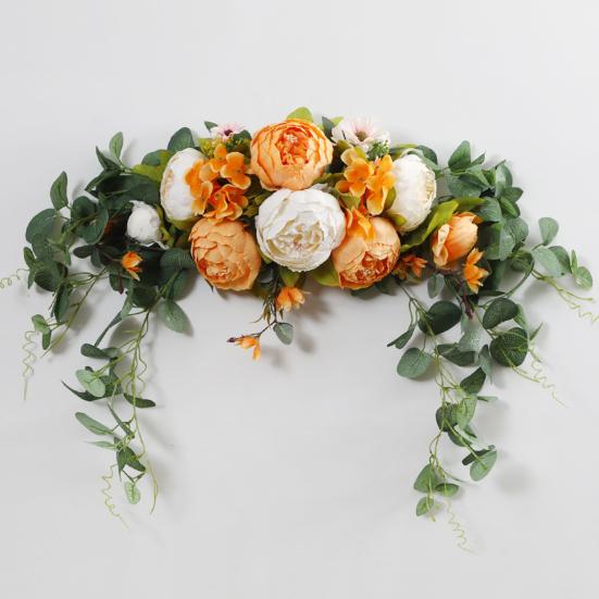 Artificial Peony Flower Swag with Green Leaves Wedding Party Arch Flower Welcome Sign Decorative Floral Swag Door Lintel Wall Window Decor