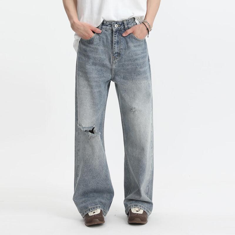 VOGUO RELAY Unisex Distressed Straight-Leg Jeans S