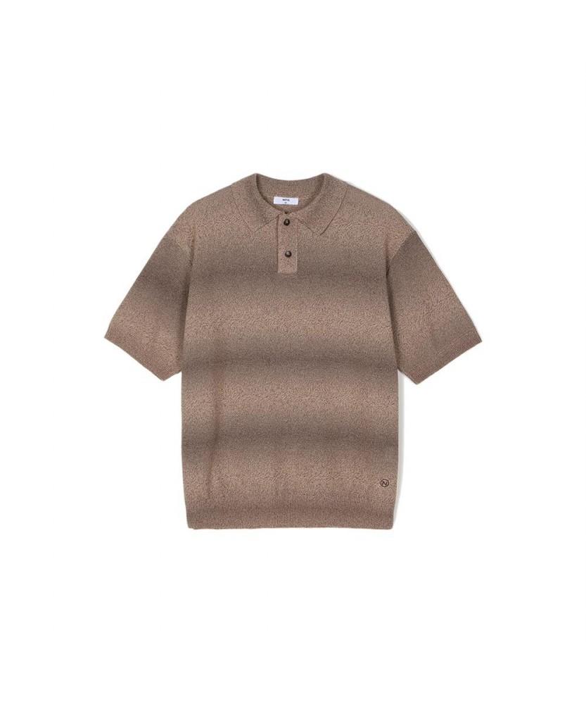 NOTIG Cotton Blend Space Dyed Collared Knit Brown_Oks3Swts101W1