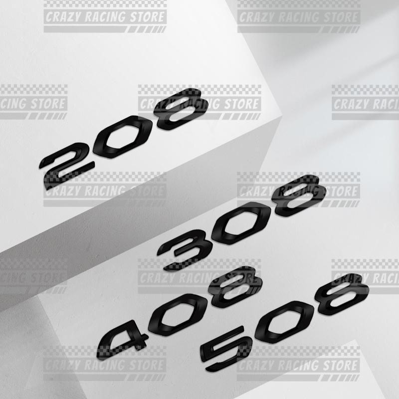 VZQR9 Autoaufkleber für Peugeot 208 308 408 508 2008 3008 4008 5008 Glänzend Schwarz Heckklappen-Emblem Metall 3D-Aufkleber Karosserie-Aufkleber Dekor
