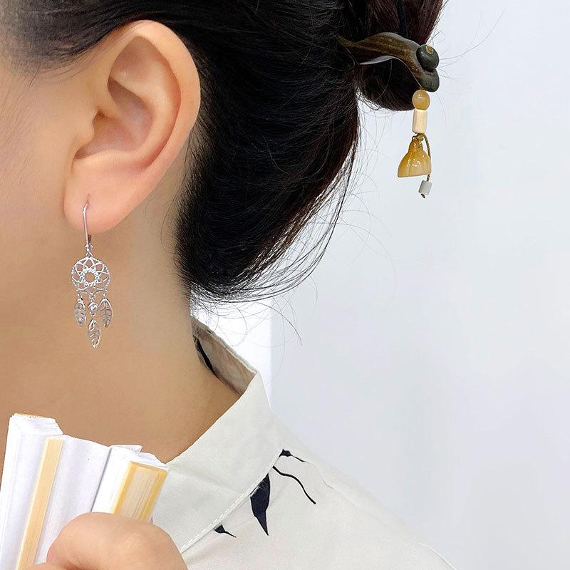 New Chinese Style Ancient Dream Catcher Ear Button Temperament Light Luxury Niche High-end Earrings New Trend