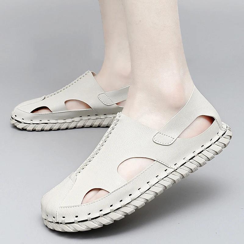 Fashion Men's Summer New Sandals Anti-slip Wearable Leather Sandals Adult Flats Driving Shoes Walk Daily Commute Fashion Trends Sandals