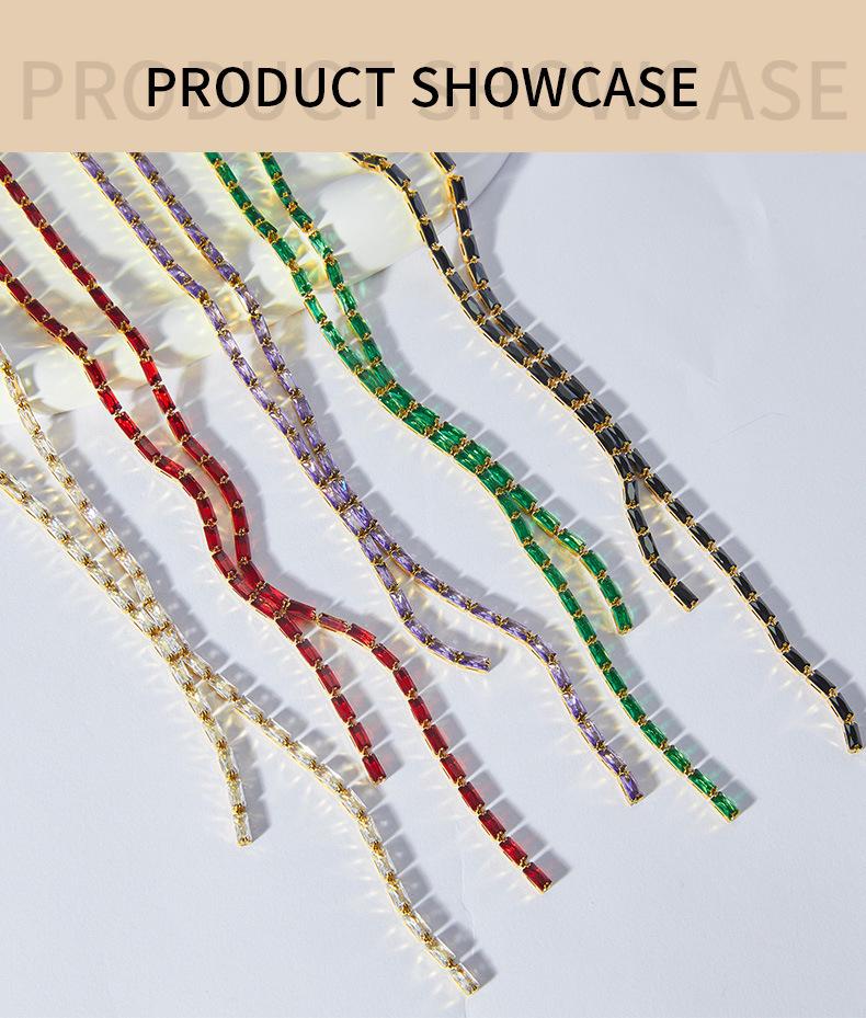 Korean Luxury Titanium Steel Necklace with Colorful Rectangular Zircon Gems, 2024 Edition