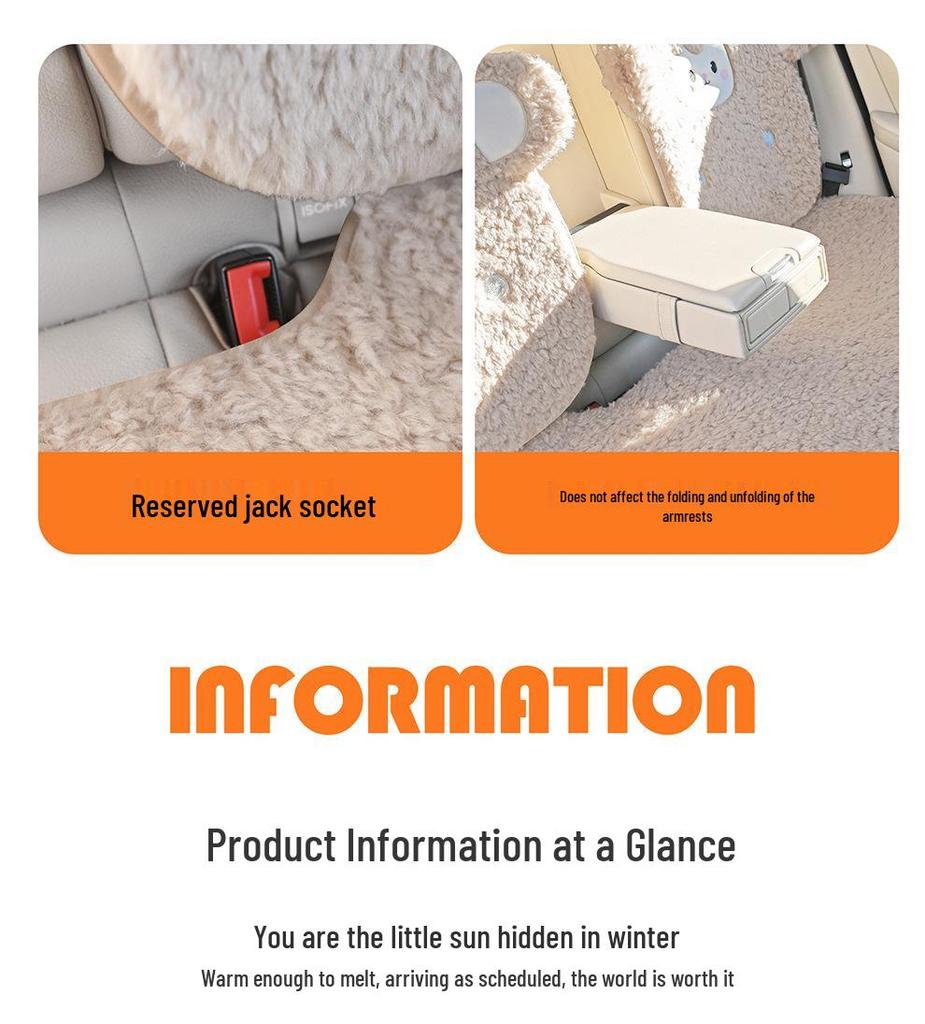 Universal Embroidered Lambswool Car Seat Cushion Set - Winter Warm 3-Piece Interior Decor.