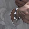 Shiny Imitation Pearl Bead Bracelet Stainless Steel Cross Beaded Bracelets Trendy Desinger Zircon Unisex Accessories Lover Gift