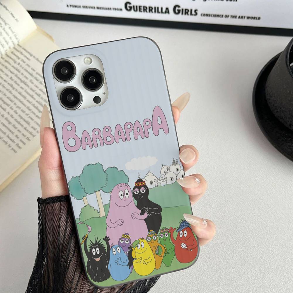 Cute Cartoon Barbapapa For iPhone 16 15 14 13 12 11 17 Pro Max Plus Wave Corrugated Phone Case Anti Drop Cover
