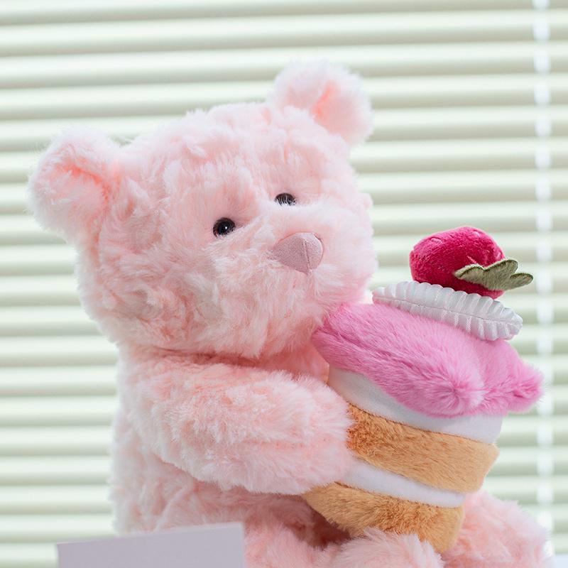 25cm Kawaii Rosa Bär Puppe Plüschtier Kuschelbär Puppe Kuchenaffe Geburtstagsgeschenk für Freundin Beste Freundin Weiches Stofftier Spielzeug