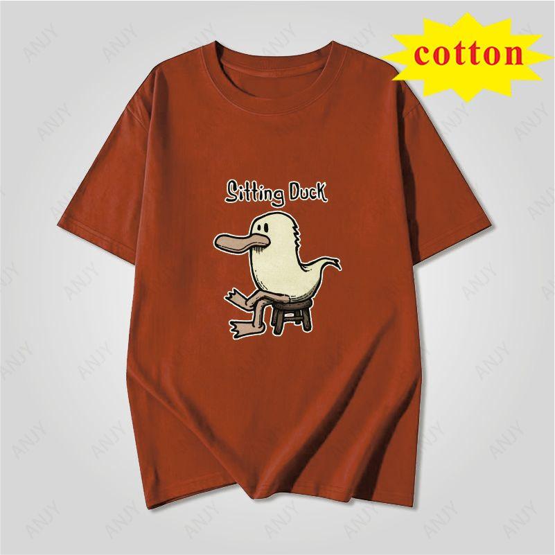 American Retro Trendy Duck Tshirt With Quirky Cartoon Print Loose Casual Short Sleeved Cotton Top
