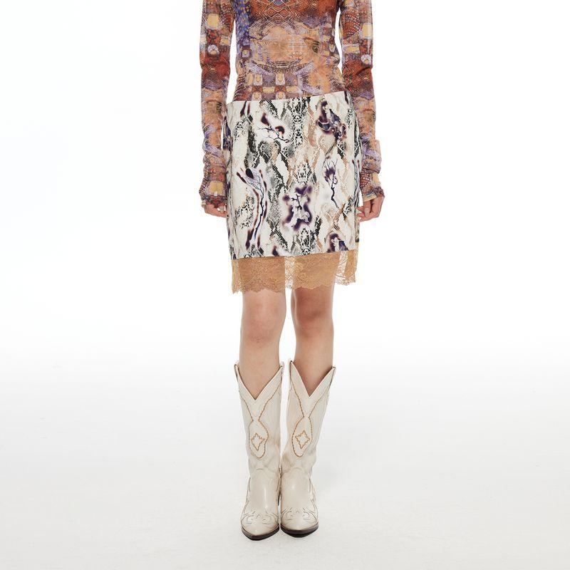 

Thelight Субкультура Змеиный узор Кружевное кружево Юбка Женская Летняя Новая С высокой талией Миниатюрная А-силуэта Юбка Юбка Color L