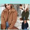 Accogliente e alla moda Giacca Cappotto Calda da Donna con Tasca Orsacchiotto in Morbido Pile di Pelliccia