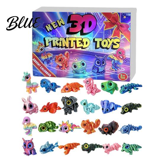 Christmas Party Favors 3D Printed Animal Advent Calendar, 24-Day Dinosaur Ocean Land Countdown Box for Holiday Figure Set, Decor, Collectible