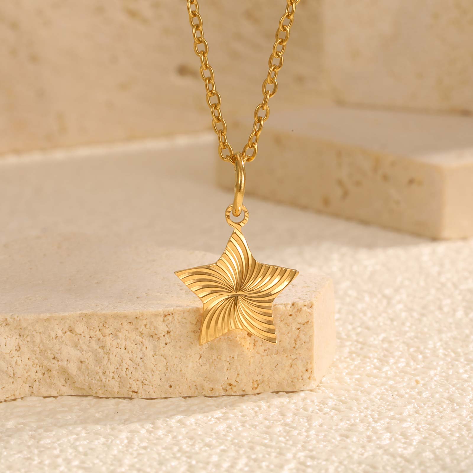 

Chic Flower Water Drop Four-pointed Star Pendant Necklace for Women,Stainless Steel Geometric Necklaces, Mother s Day Gift