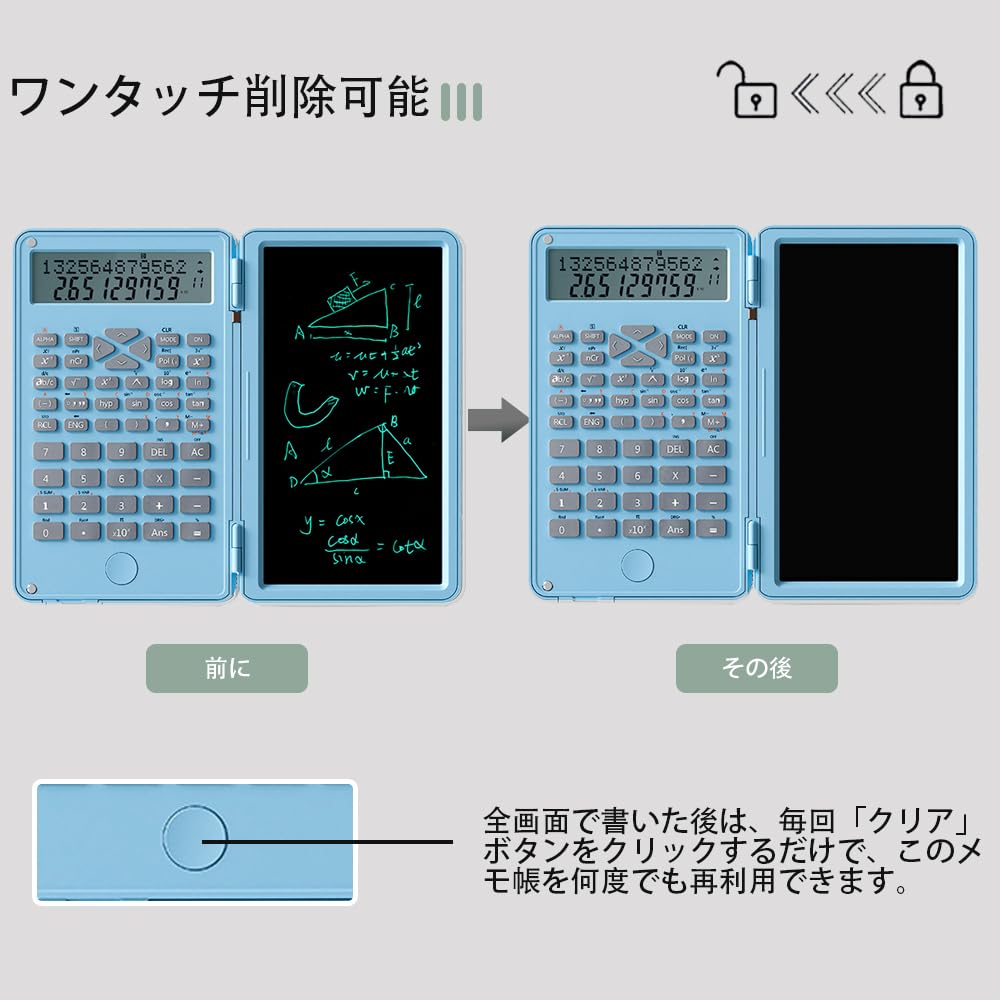 Display Foldable Digital Memo Pad with Erase Function for or Business Blue 12-Digit Calculator, Battery-Powered One-Touch Home, Office, Use,