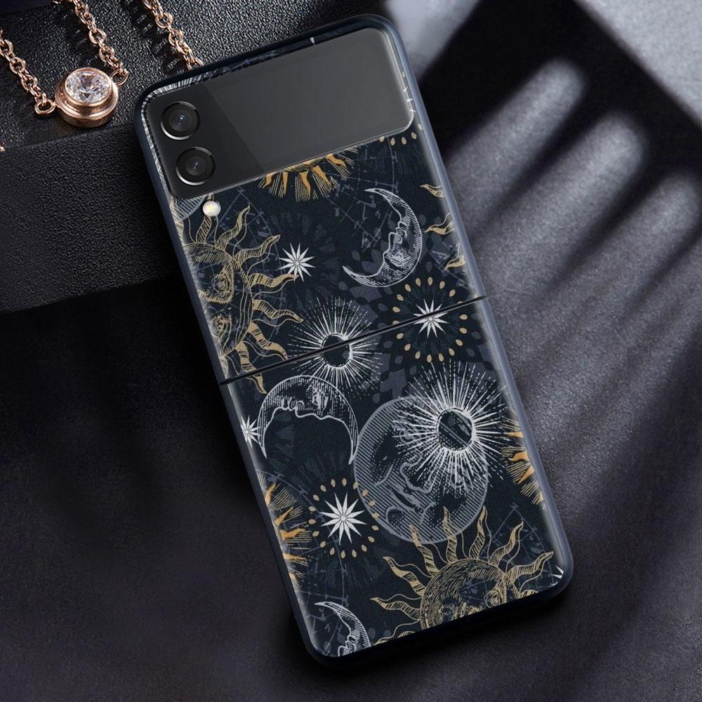 For Samsung Galaxy Z Flip 3 5G Case Luxury Matte Black Hard Phone Cover ZFlip 3 Shockproof Fundas Shell Moon Tarot Mystery Totem