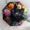 0106 Floral Black Cat  pattern, automatic folding umbrella, portable and foldable design, 8 ribs, a Christmas or birthday gift.