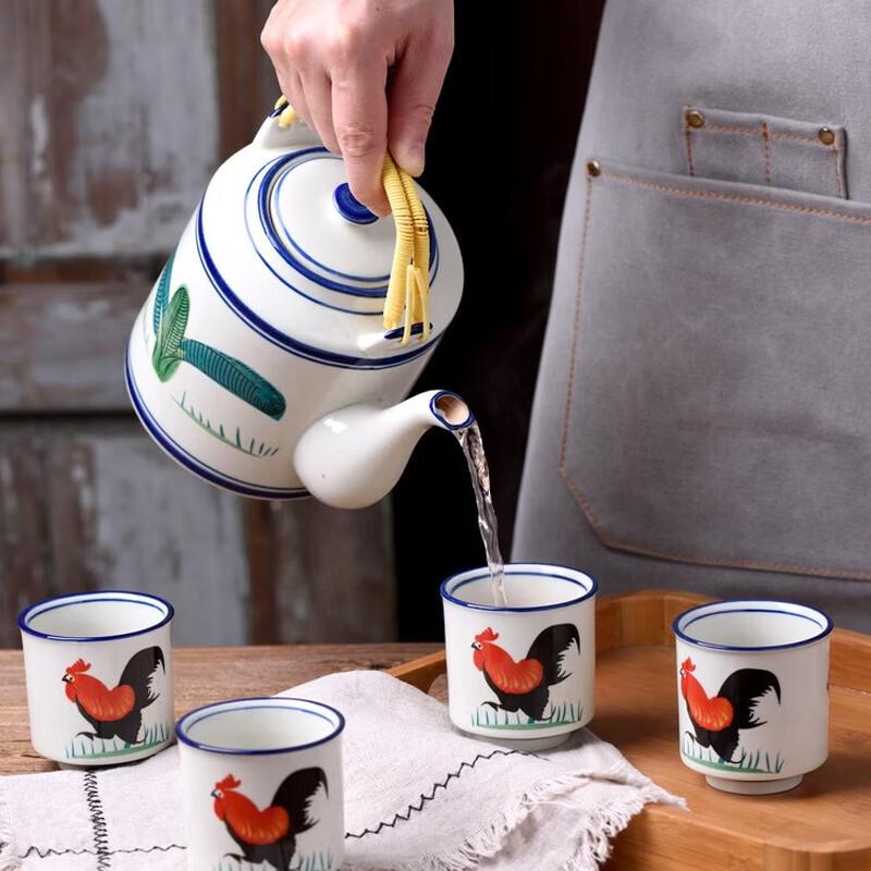 Retro Ceramic Rooster Top-Handle Teapot