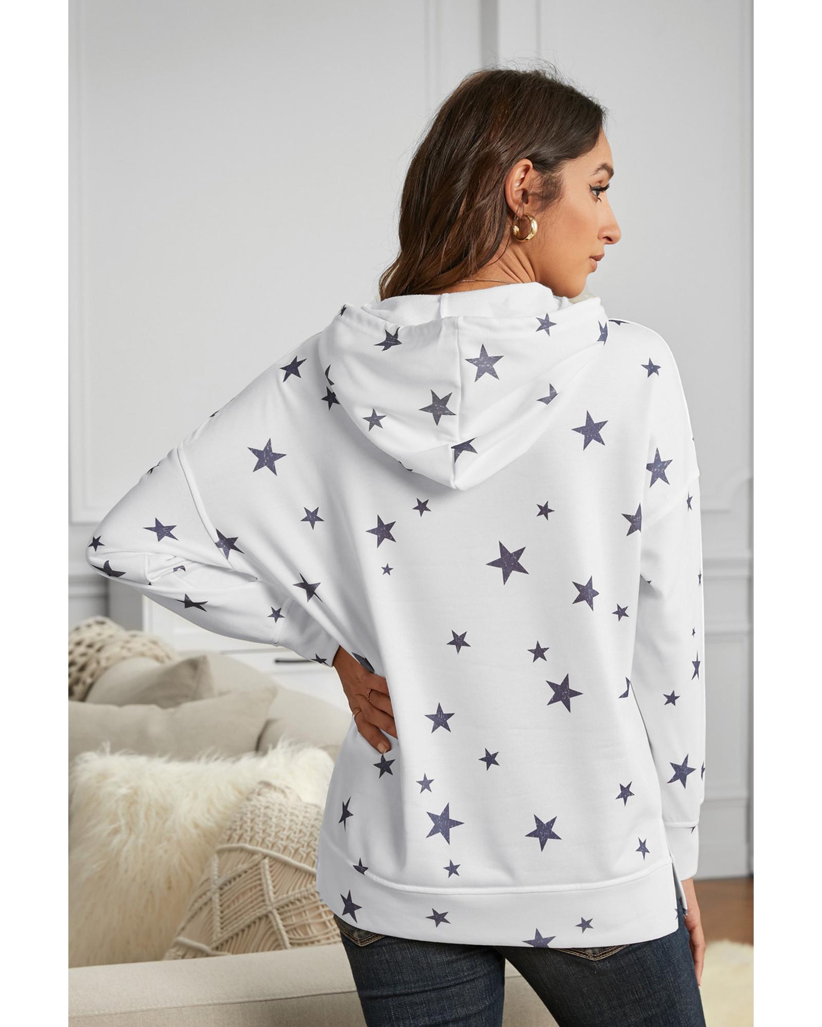 

Azura Exchange White Star Print Hoodie with Side Slits XL білий