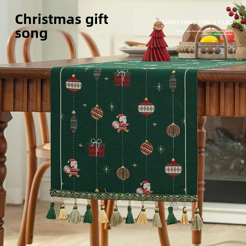 Christmas Santa Table Runner Cotton Linen Look Festive Dining Decor for 6 People Holiday Tablecloth