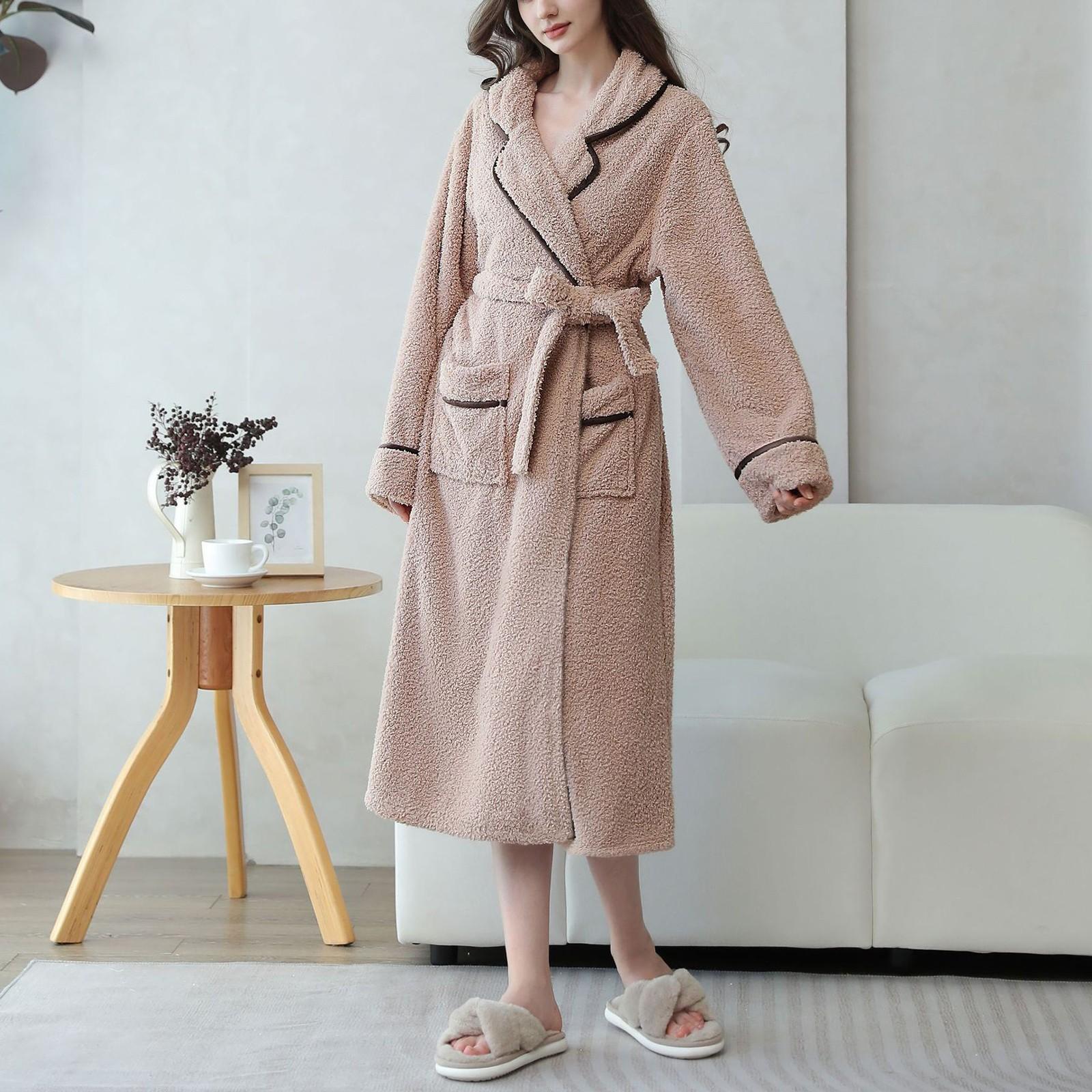 

Женская осенне-зимняя ночная рубашка для пары из бархата с длинными рукавами и отворотами, теплая пижама, которую можно носить как домашнюю одежду M верблюд