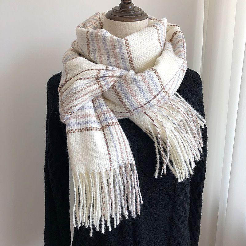 

Japanese Plaid Imitation Cashmere Scarf for Women in Winter Versatile Fashion White Couple Korean Version Warm Double Sided Student Shawl 65*200cm