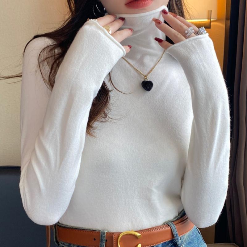 

Осенне-зимний вязаный женский свитер, модный тонкий длинный рукав, ворсистый воротник, свитера женские, элегантный, облегающий, простой, однотонный, топ Kniwear 26049 One Size белый