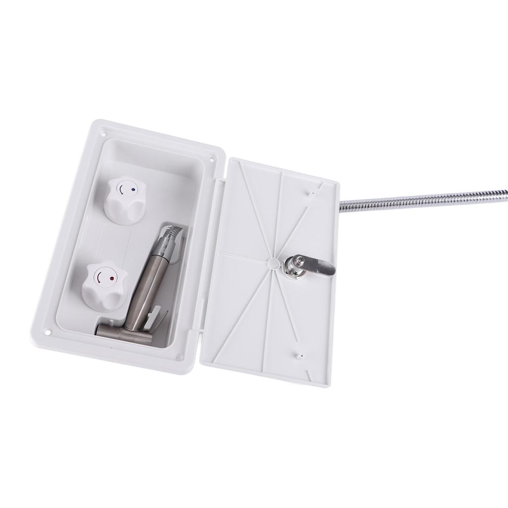 Wohnmobil Außen-Duschbox-Set Doppelventil Kalt Warm Doppelregler mit Metallschlauch Duschkopf Schloss Schlüssel