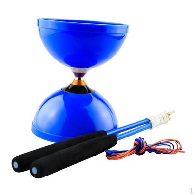 Chinese Diabolo Toy with Triple Bearing and Two Handsticks Fast Stable Durable Medium Size Blue
