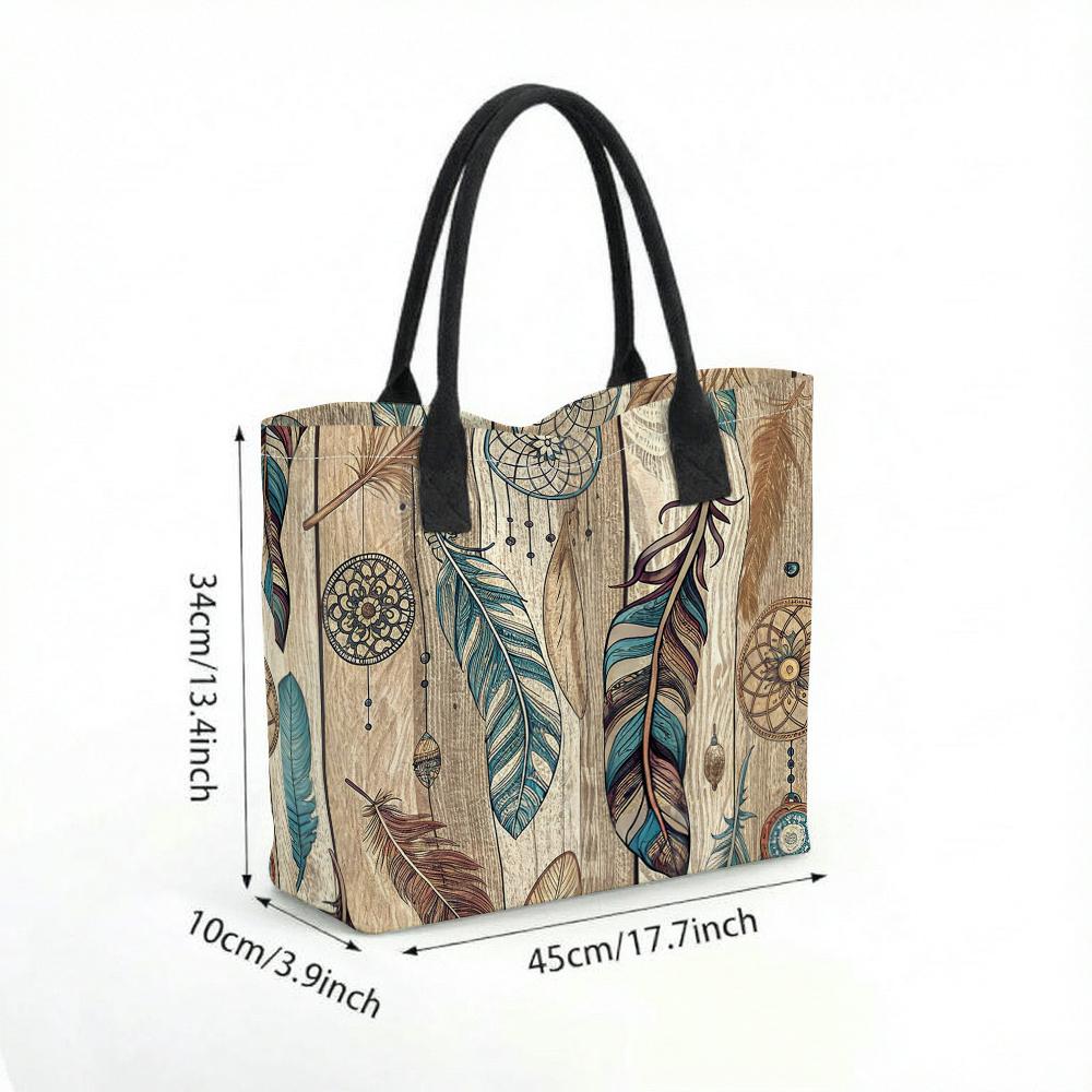  Bohemian Dreamcatcher Feather Large Tote Bag Casual Reusable Daily Shopping Handbag