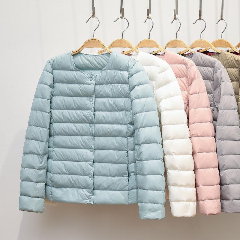 2022 Women's Slim-Fit Collarless Down Jacket - Lightweight Autumn/Winter Round Neck